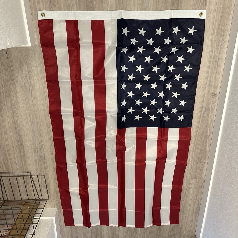 Vintage American Flag 36x60 Applique Nylon Estate Banner USA Patriotic